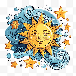 太阳月亮星星剪贴画画太阳与星星