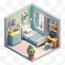 房间模型可爱简单卡通立体图案