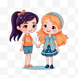 bff 剪贴画两个小女孩朋友牵着手