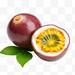 新鲜水果白色图片_整个百香果和半个 maracuya 水果西