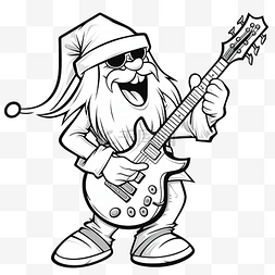 丁达尔光照图片_卡通圣诞老人弹电吉他着色页