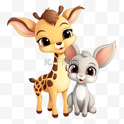 卡通人物可爱的兔子和长颈鹿