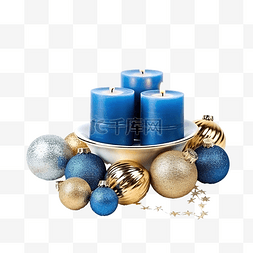 蓝色和金色的香薰蜡烛和木质质朴