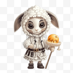 放牧图片_可爱的羊穿着骷髅万圣节服装并携