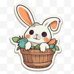显示了篮子里兔子的贴纸剪贴画 