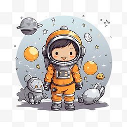 卡通小星球图片_万圣节南瓜头小宇航员，可爱的线
