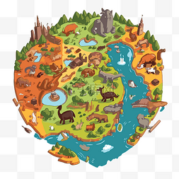 彩色大洲地图图片_各大洲剪贴画动物园的卡通地图 