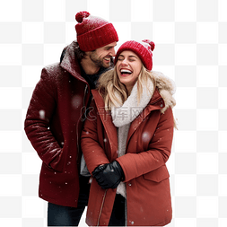 情侣户外图片_美丽的快乐冬季圣诞风格情侣在街