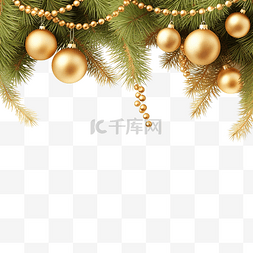 金色圣诞树枝图片_冷杉树枝上有小玩意的金色圣诞问