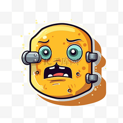 橙色背景上表情悲伤的卡通机器人