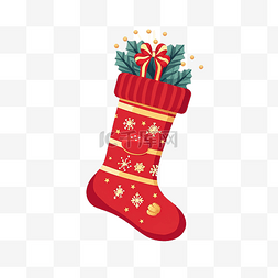 装满礼物的袜子图片_圣诞贺卡，袜子里装满了扁平风格