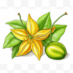 黄色的杨桃图片_一朵黄色的花和它的果实的插图