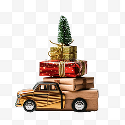 可愛卡片图片_圣诞装饰与木车