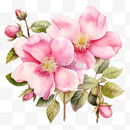 加州野玫瑰水彩插图