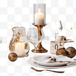 圣诞餐桌上的节日装饰与蜡烛