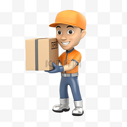 快递员站在订单箱 3D 人物插图上