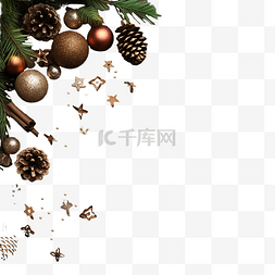 带有节日圣诞装饰的棕色木质表面