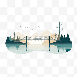 地中海式风格图片_最小风格的吊桥和河流插图
