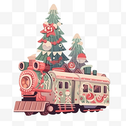 圣诞快乐经典火车圣诞装饰插画