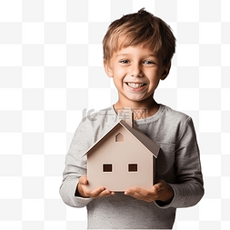 借贷款图片_一个男孩在圣诞树前举着木屋