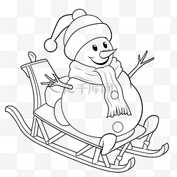 概述了骑在雪橇上的快乐雪人卡通