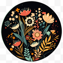 花卉设计圆形海报与鲜花 向量