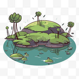 水中小岛的沼泽剪贴画卡通 向量