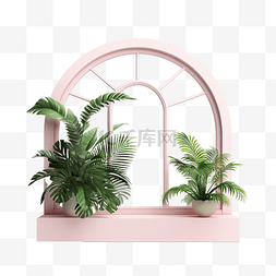 粉花图片_绿色植物和粉色窗框