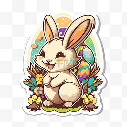 复活节彩蛋图片_可爱的白色兔子与复活节彩蛋 向