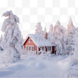 芬兰拉普兰圣诞节下雪冬天的房子