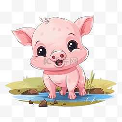 可爱的卡通猪在农场