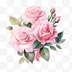 水彩粉红玫瑰花束