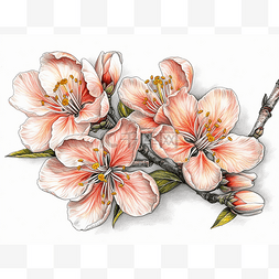 桃花一束图片_一束粉色花朵的铅笔画