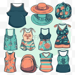 泳装剪贴画各种夏季服装和彩色和