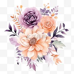 紫色印花图片_优雅的桃色和紫色水彩插花