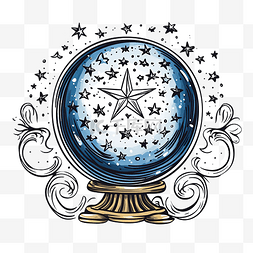 水晶剪影图片_手绘神秘水晶球与星星魔法球魔法