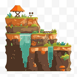 水平剪贴画游戏景观与瀑布和木桌