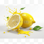 2 个柠檬片溅上 3d 果汁