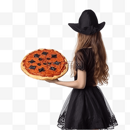 披萨聚会图片_万圣节派对上带着披萨到达的女孩