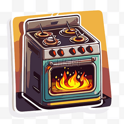 燃气灶图片_带火的烤箱贴纸 向量