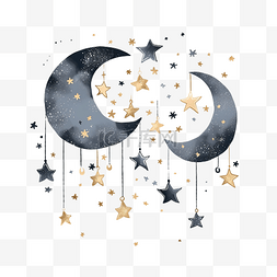 夜晚的月亮和星星