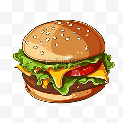 汉堡剪贴画卡通风格汉堡配生菜和