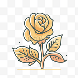 简单玫瑰矢量图片_一朵黄玫瑰展示叶子和它的叶子的