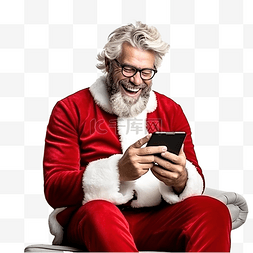 圣诞老人打电话图片_坐在沙发上与朋友打电话庆祝圣诞