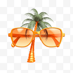 夏季旅行与橙色太阳镜岛或沙滩椰