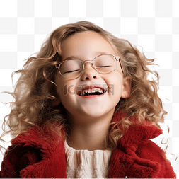 高兴的孩子表情图片_庆祝圣诞节的小女孩笑着闭上眼睛