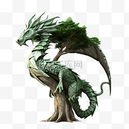 一条龙缠绕着一棵树 3D 渲染的低