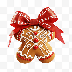 圣诞节星图片_姜饼饼干，饰有红丝带蝴蝶结和圣