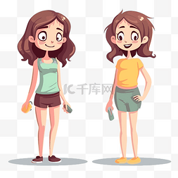 不同的女孩图片_厌食剪贴画两个穿着不同颜色卡通