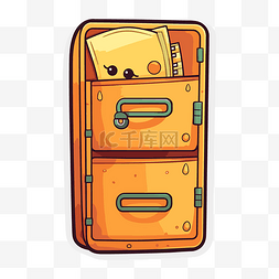 储物柜的设计图片_橙色储物柜的卡通贴纸，里面有纸